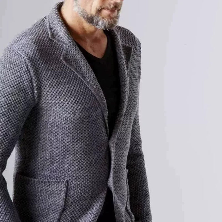 Blazer tricoté boutonné à manches longues pour homme | Texturé