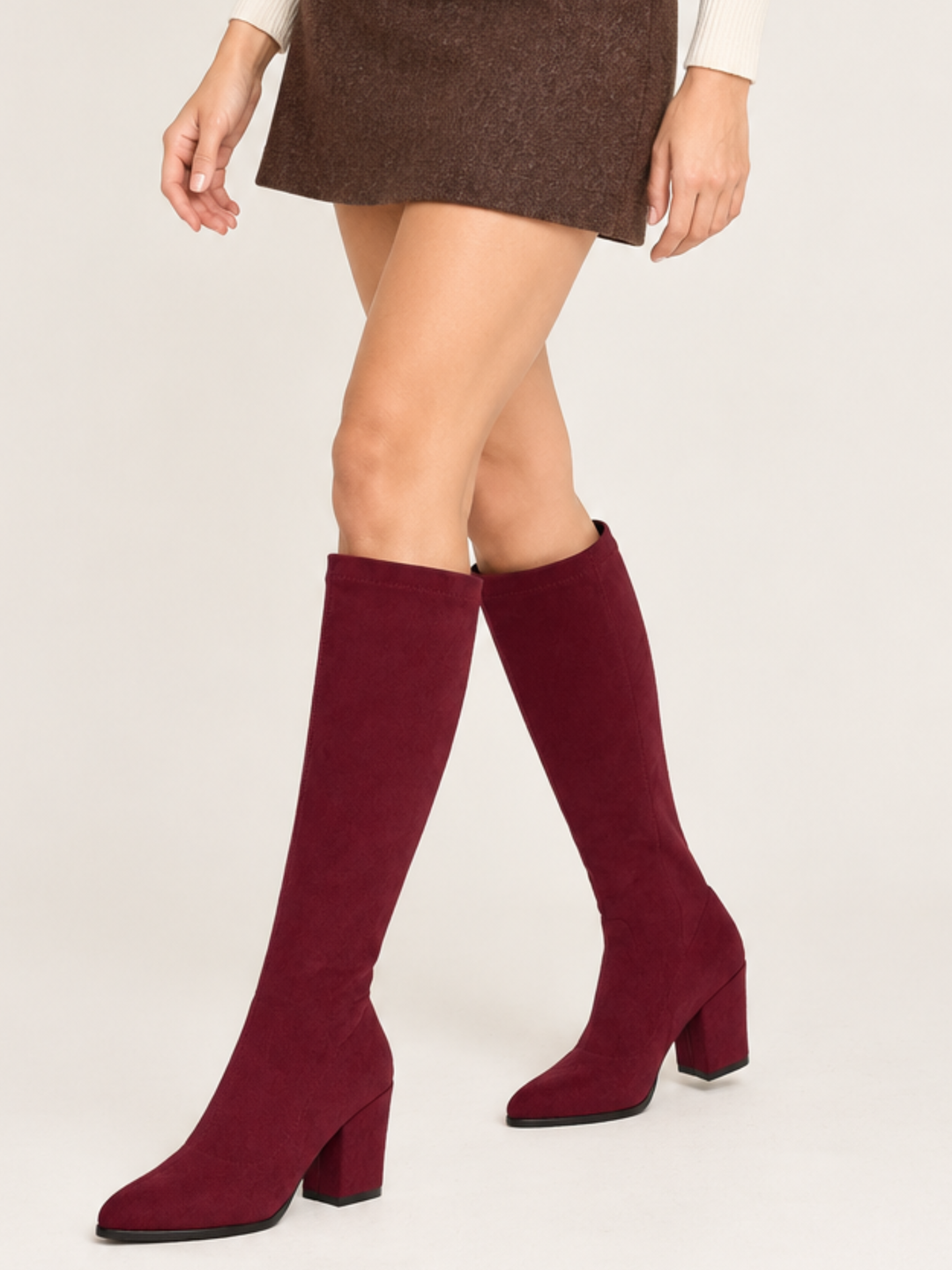 Women's Heel Round Toe Knee High Boots | Zip