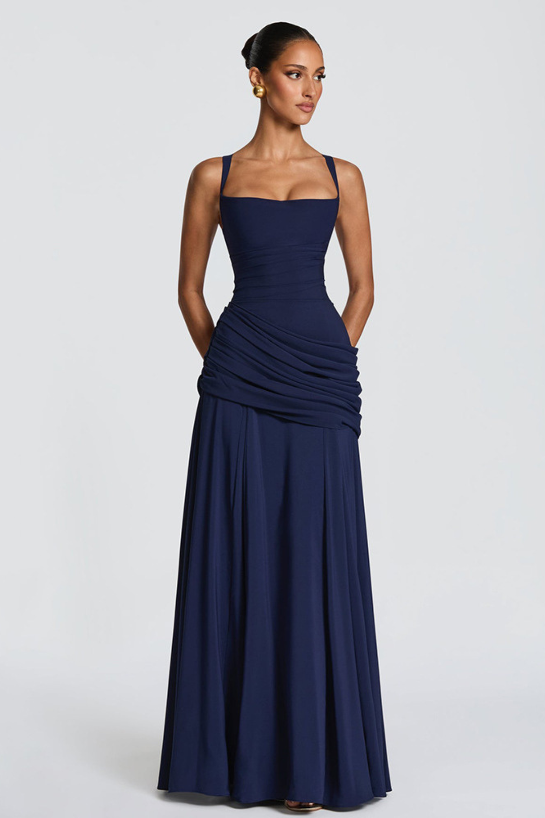 Women's Elegant Draped Wedding Guest Dress | Maxi