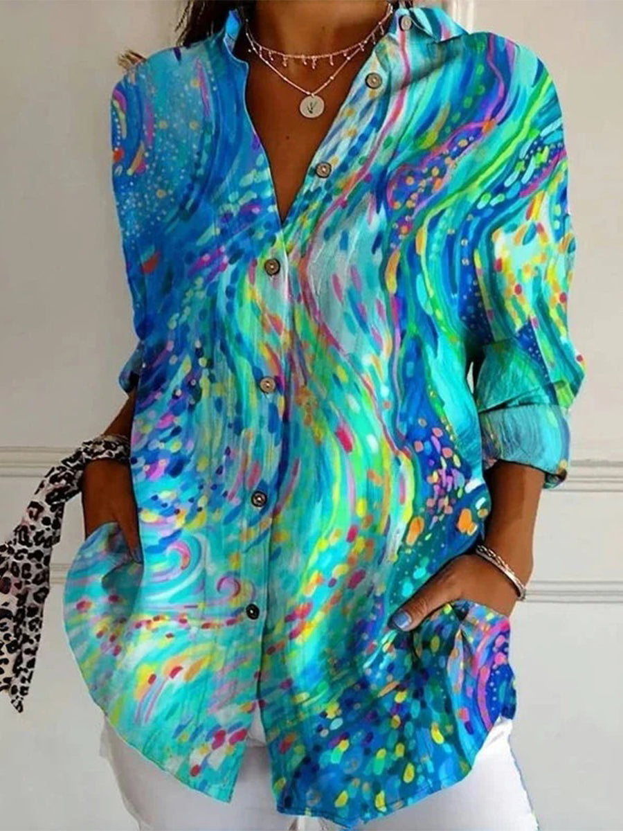 Women's Abstract Print Button Down Casual Shirt | Long Sleeve