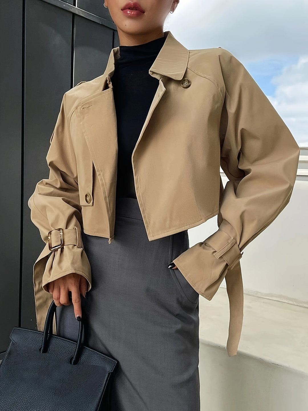 Women's Cropped Trench Jacket | Belted Cuffs
