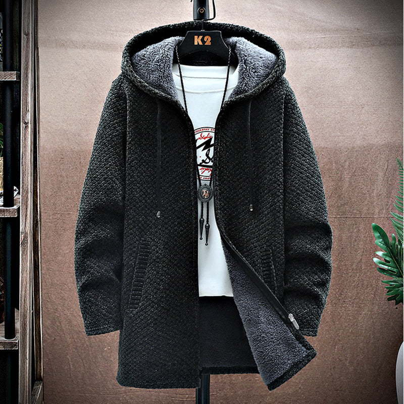 Gilet tricoté à capuche pour homme | long