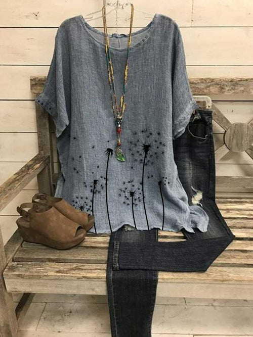 Women's Dandelion Print Loose Short Sleeve Top | Summer
