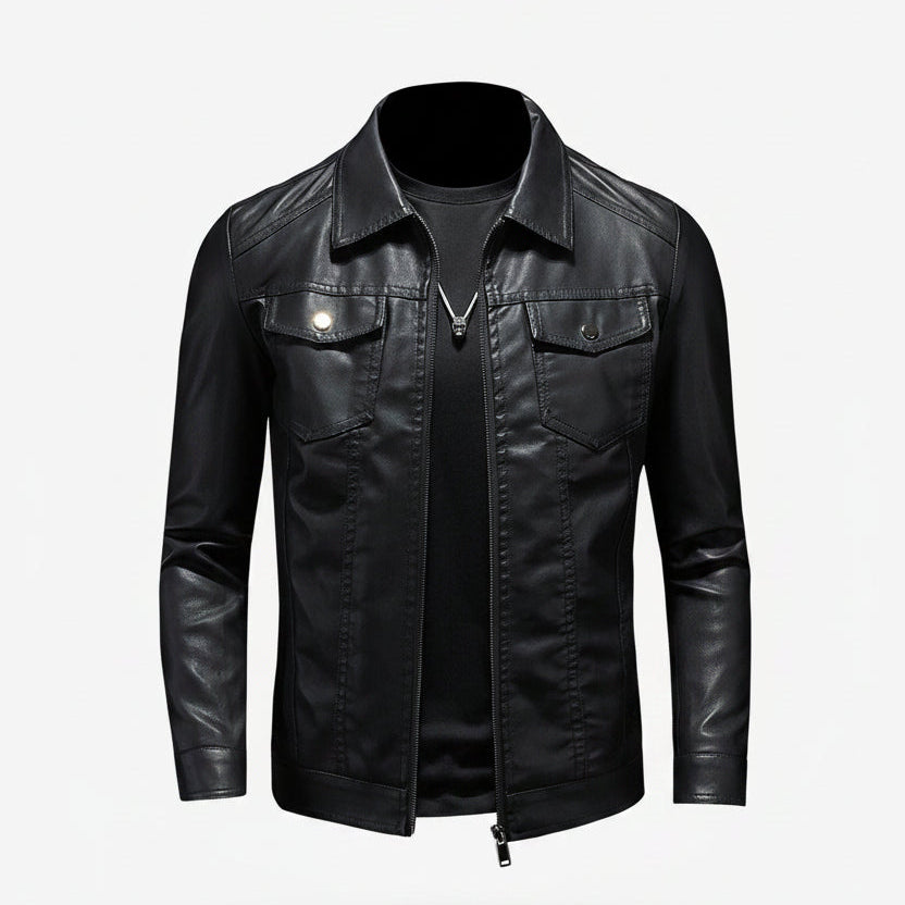 Men’s Casual Collared Moto Jacket | Zip Up