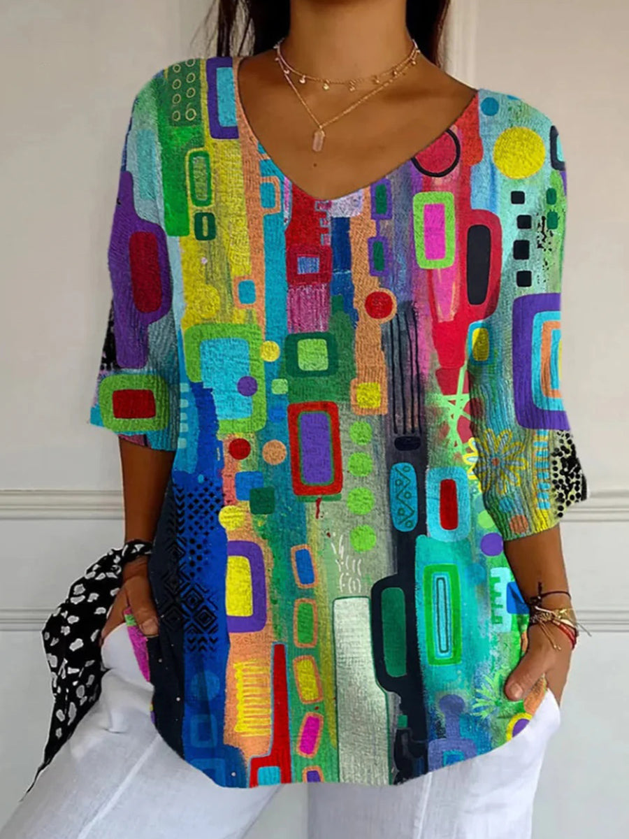 Women's Abstract Print Summer Blouse | 3/4 Sleeves