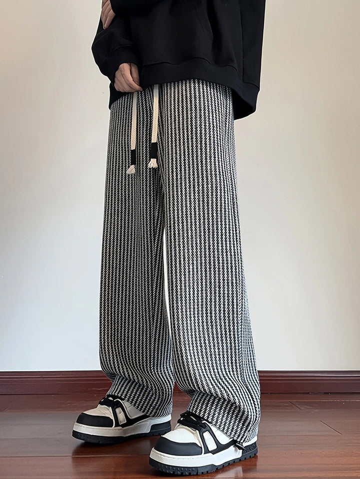 Pantalon tricoté décontracté à cordon pour homme | Jambes larges