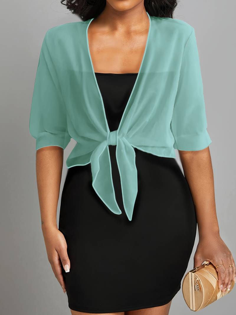 Women’s Elegant Sheer Chiffon Tie Front Bolero Cardigan | Cropped