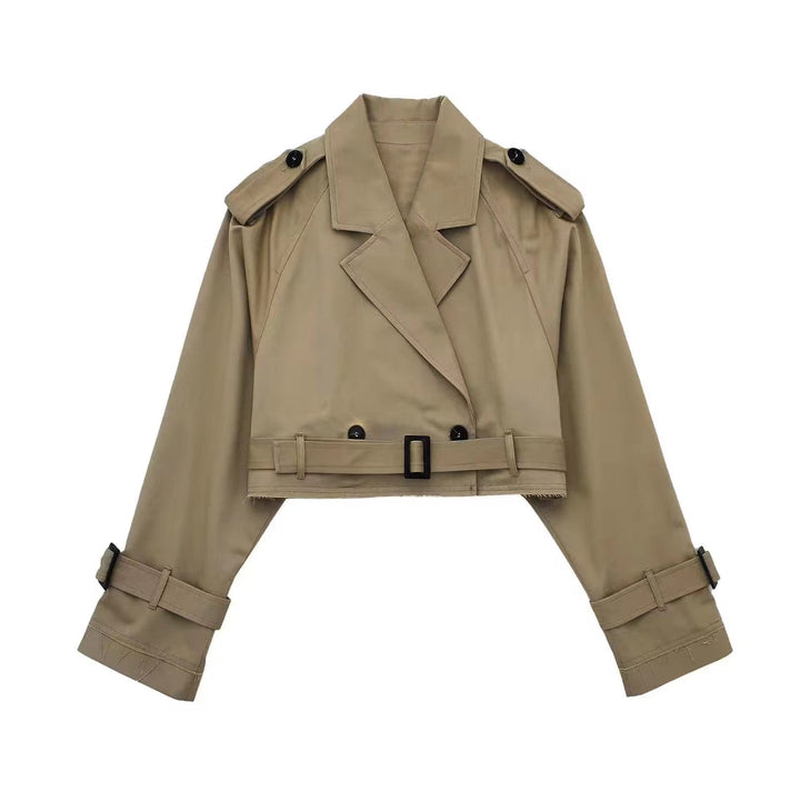 Women's Cropped Double-Breasted Trench Jacket | Belted