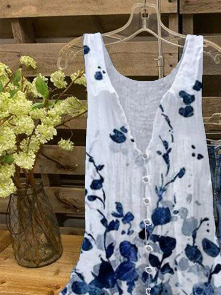 Women's Floral Print Button-Front Tunic Top | Sleeveless