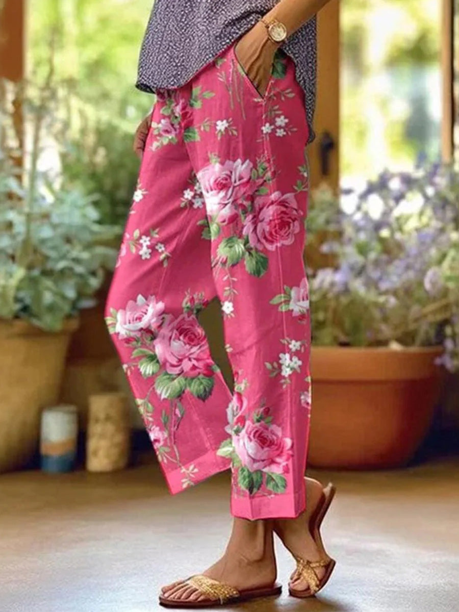 Women's Floral Pink Trousers | Summer