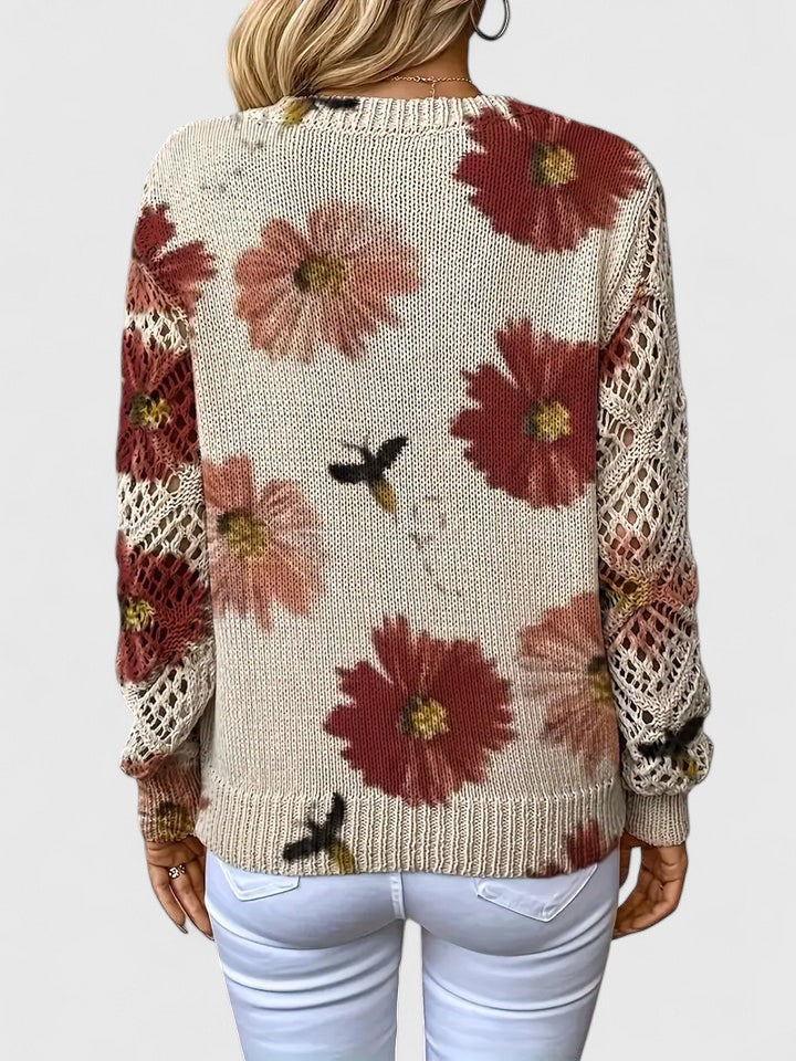 Pull en maille pour femme à col en V | Floral