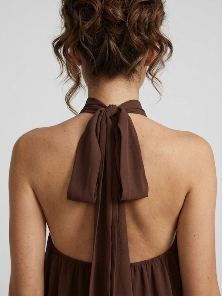 Women's Chique Tiered Ruffles Mock Neck Halter Party Dress | Mini