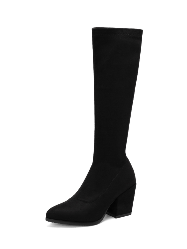 Women's Heel Round Toe Knee High Boots | Zip