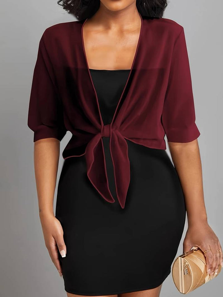 Women’s Elegant Sheer Chiffon Tie Front Bolero Cardigan | Cropped