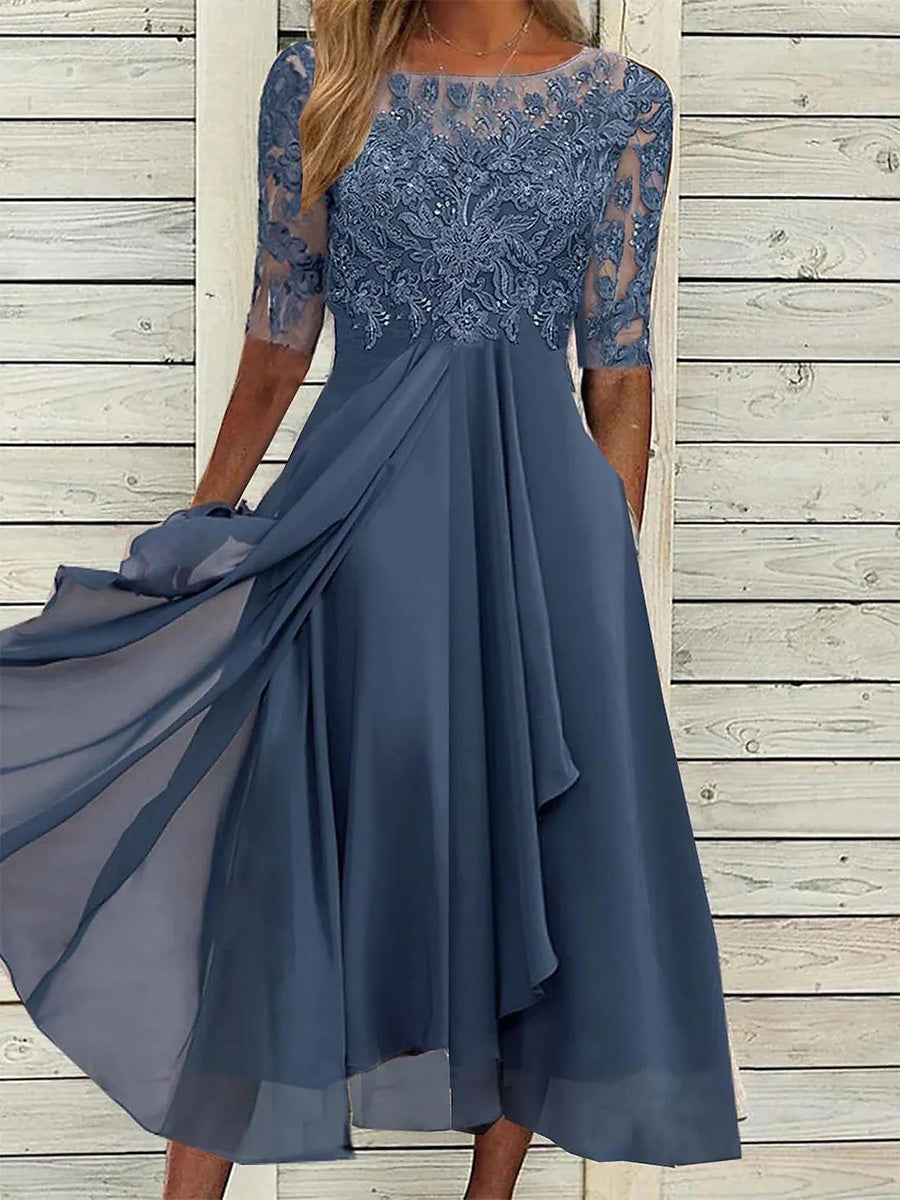 Women's Elegant A-Line Wedding Guest Dress | Midi