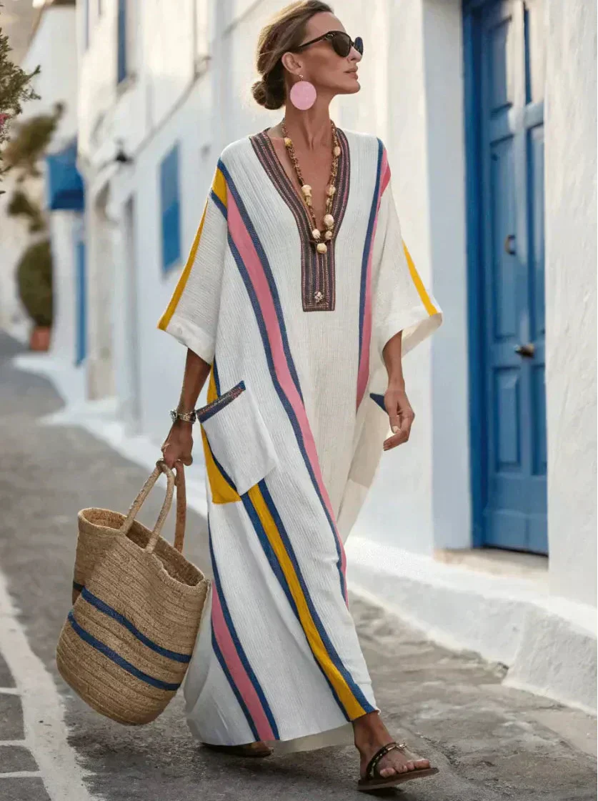 Women's V-Neck Loose Fit Summer Dress | Maxi