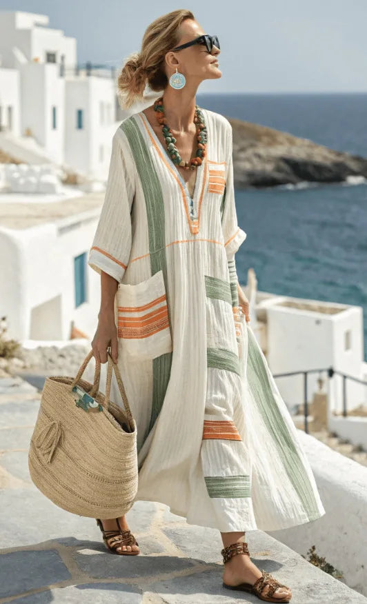 Women's V-Neck Loose Fit Summer Dress | Maxi