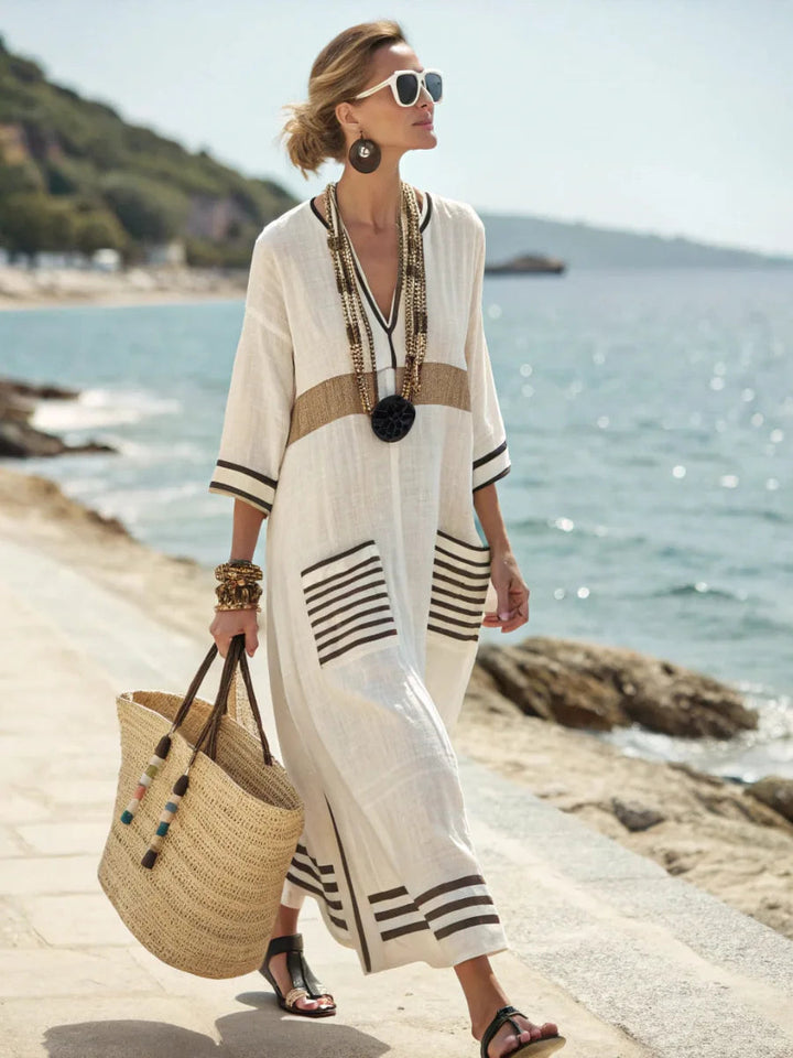 Women's V-Neck Loose Fit Summer Dress | Maxi