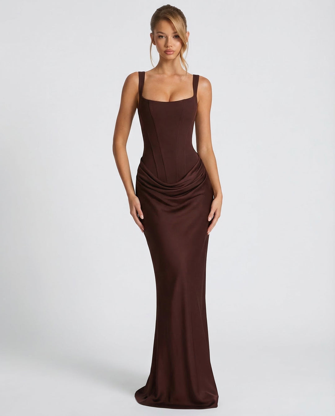 Women’s Elegant Prom Evening Draped Waist Fitted Dress | Maxi