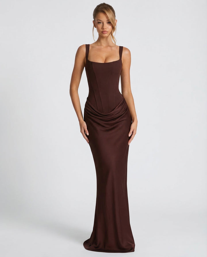 Women’s Elegant Prom Evening Draped Waist Fitted Dress | Maxi