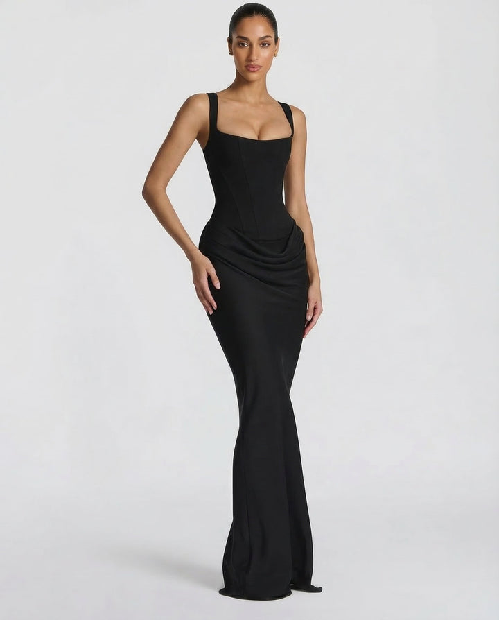 Women’s Elegant Prom Evening Draped Waist Fitted Dress | Maxi