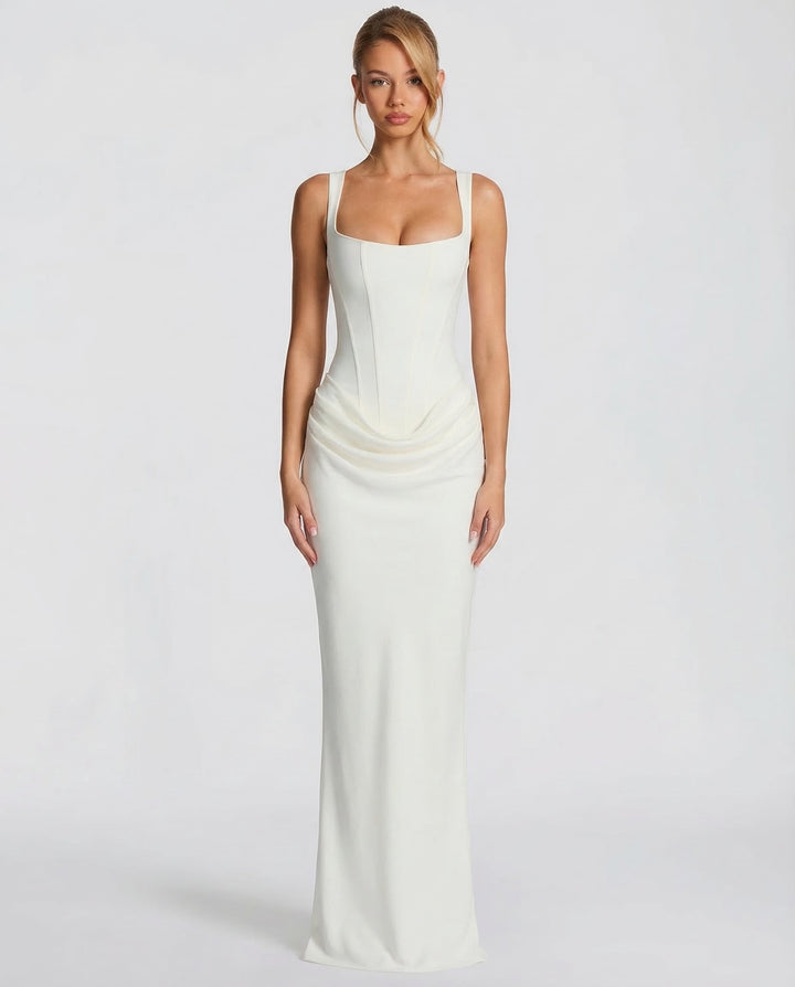 Women’s Elegant Prom Evening Draped Waist Fitted Dress | Maxi