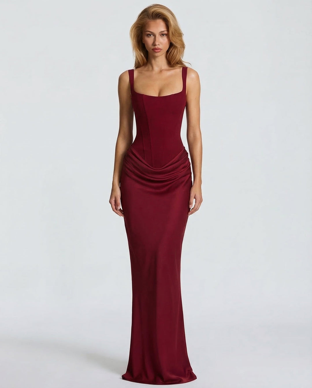 Women’s Elegant Prom Evening Draped Waist Fitted Dress | Maxi