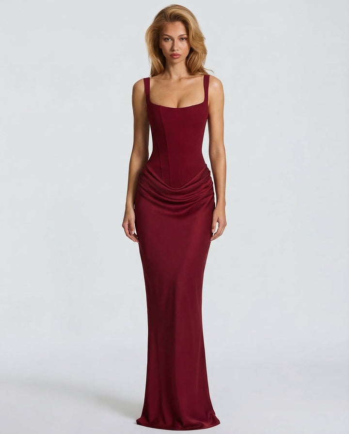 Women’s Elegant Prom Evening Draped Waist Fitted Dress | Maxi