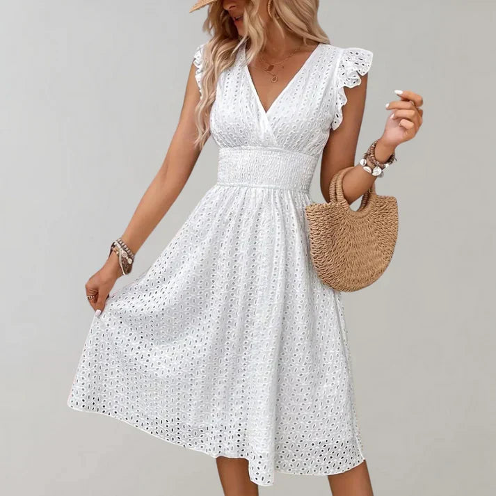 Women's V-Neck A-Line Flutter Sleeves Dress | Mini