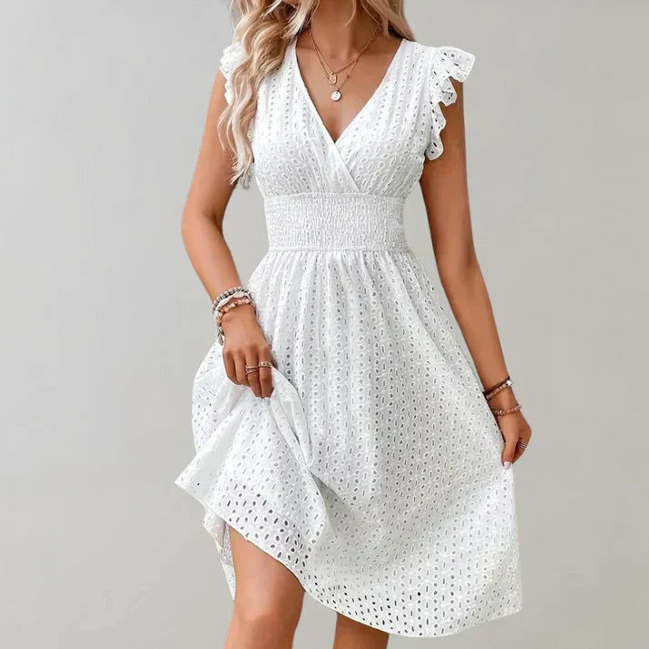 Women's V-Neck A-Line Flutter Sleeves Dress | Mini