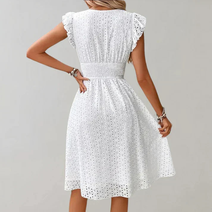 Women's V-Neck A-Line Flutter Sleeves Dress | Mini
