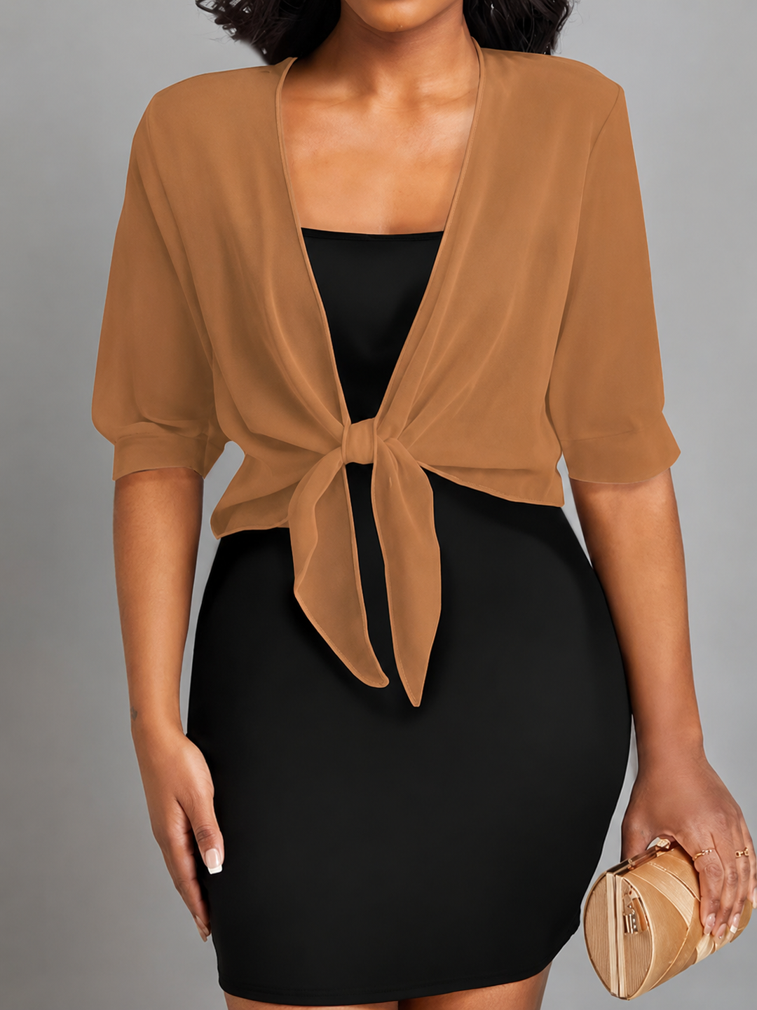 Women’s Elegant Sheer Chiffon Tie Front Bolero Cardigan | Cropped