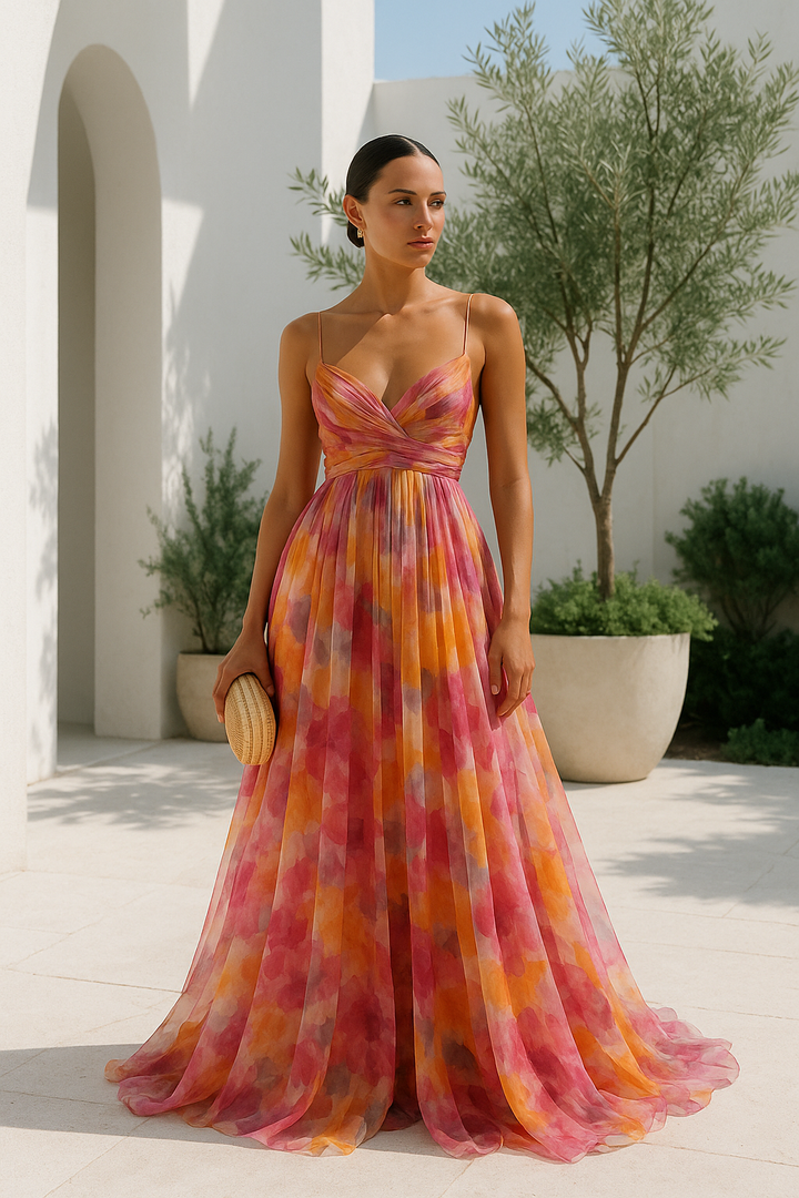 Women's Elegant Wedding Guest A-Line Flared Flowy Dress | Maxi