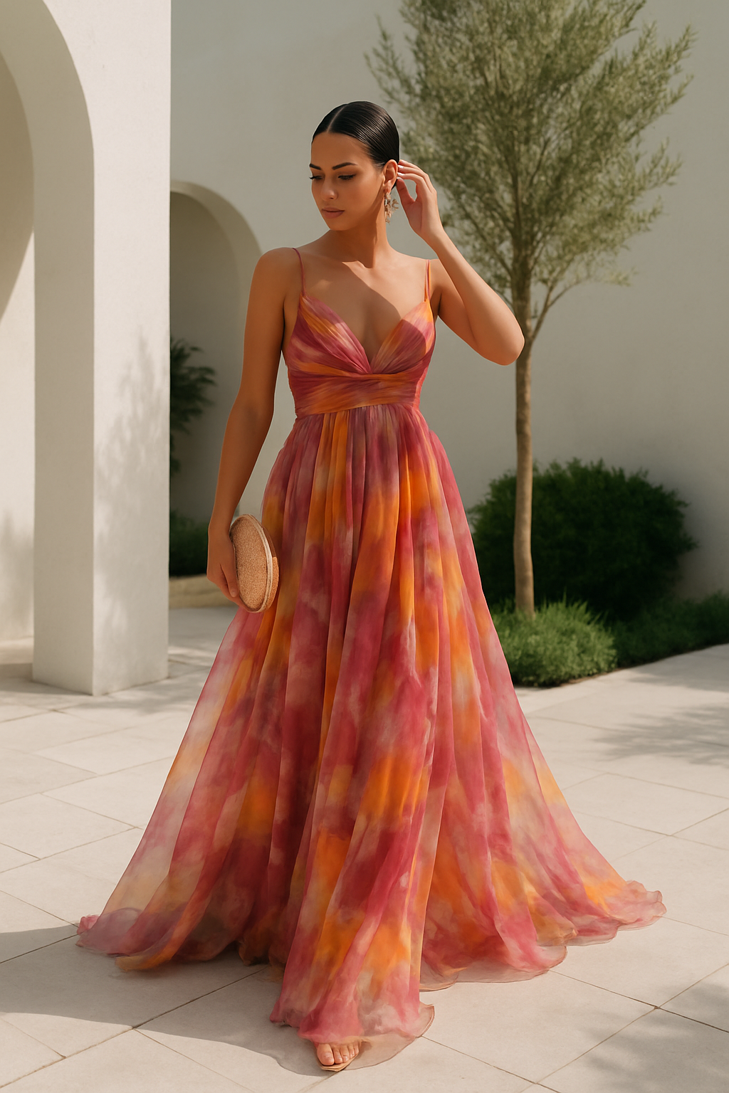 Women's Elegant Wedding Guest A-Line Flared Flowy Dress | Maxi