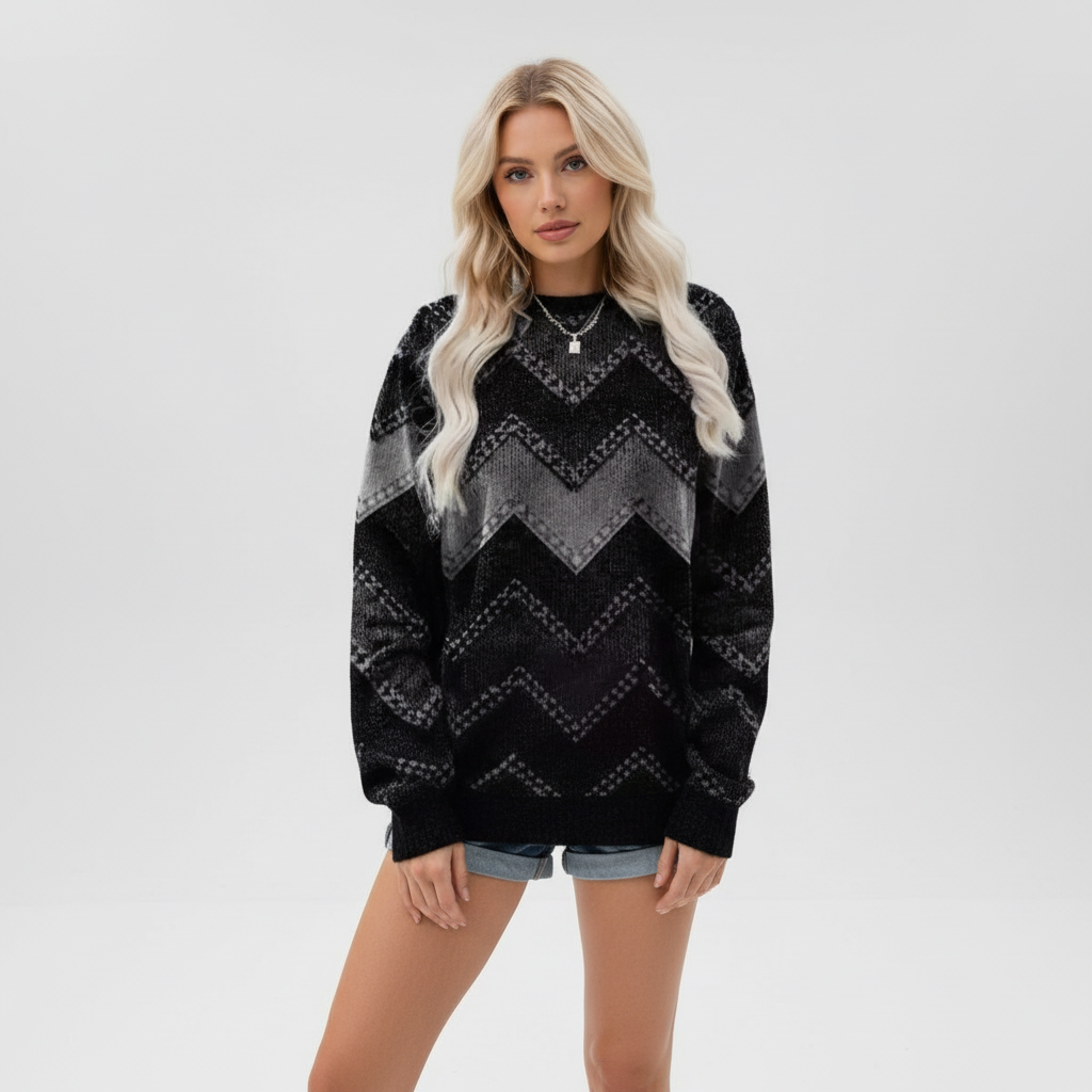Women's Geometric Print Crew-Neck Jumper | Relaxed Fit