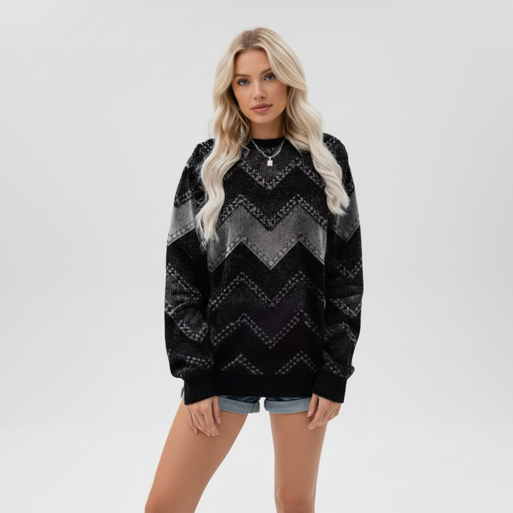 Women's Geometric Print Crew-Neck Jumper | Relaxed Fit
