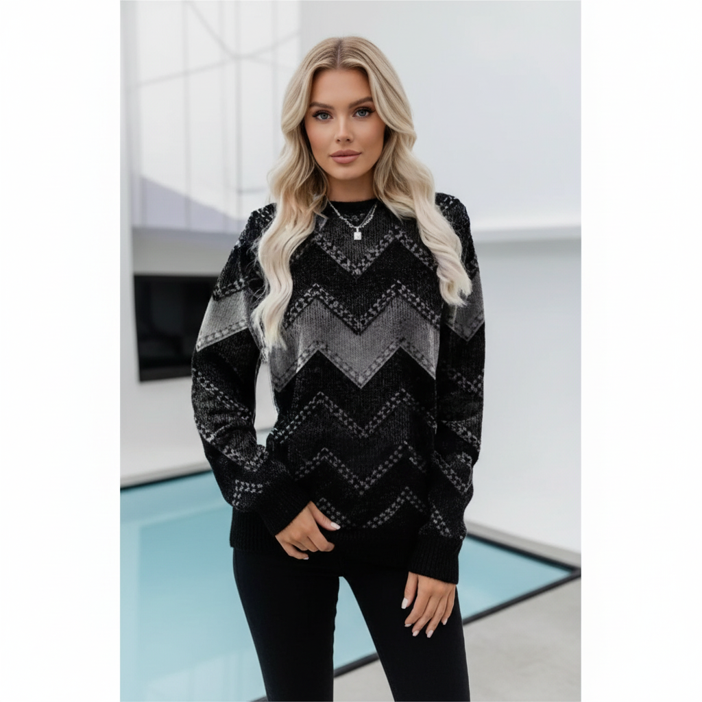 Women's Geometric Print Crew-Neck Jumper | Relaxed Fit