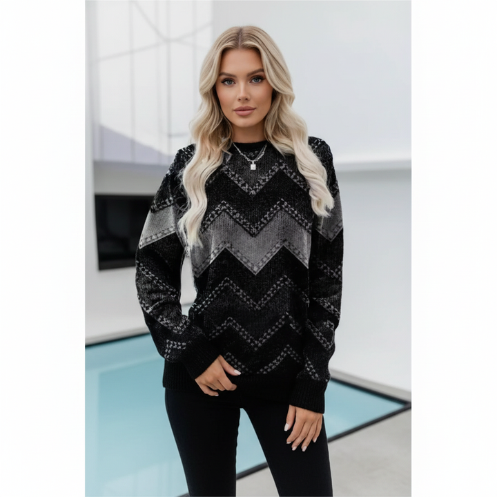Women's Geometric Print Crew-Neck Jumper | Relaxed Fit