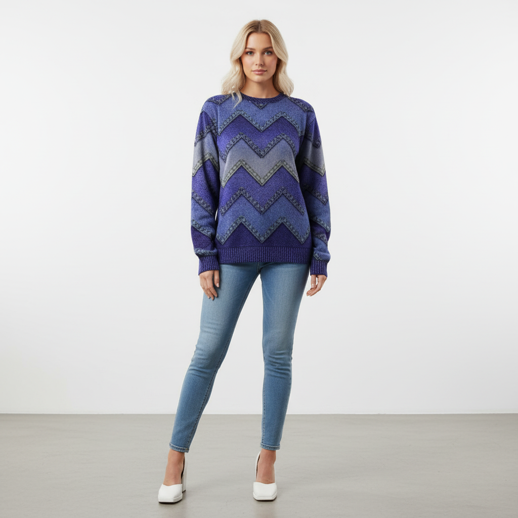 Women's Geometric Print Crew-Neck Jumper | Relaxed Fit