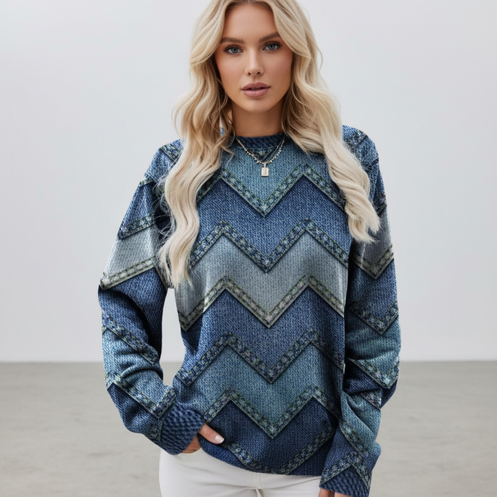 Women's Geometric Print Crew-Neck Jumper | Relaxed Fit