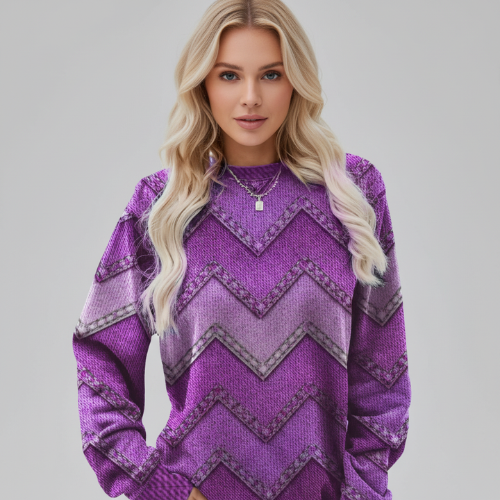 Women's Geometric Print Crew-Neck Jumper | Relaxed Fit