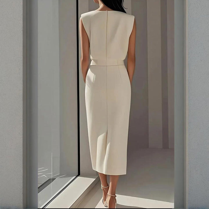 Women’s Elegant Structured Side Button Detail Dress | Midi