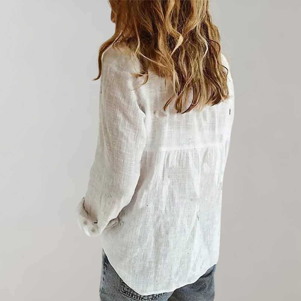 Women's Loose Button-Up Shirt | V-neck