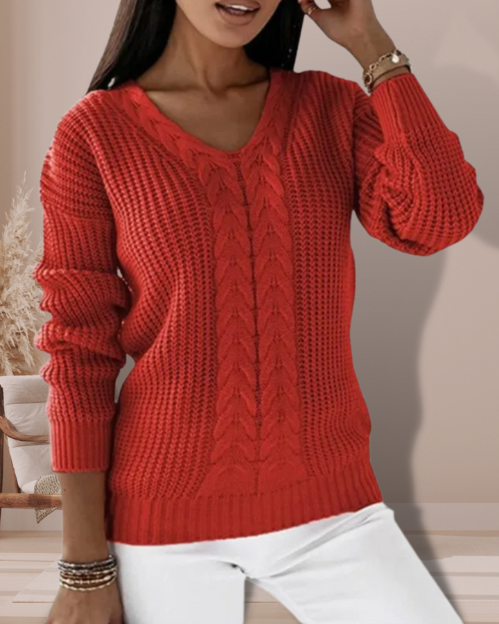 Pull en maille à manches longues pour femme à col en V | Hiver