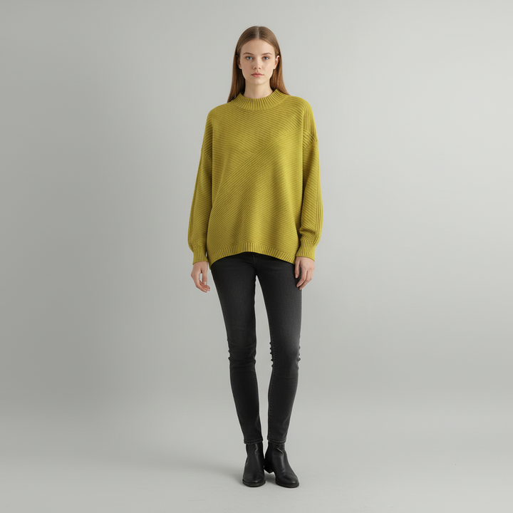 Women’s Oversized Diagonal Rib Knit Jumper | Mock Neck