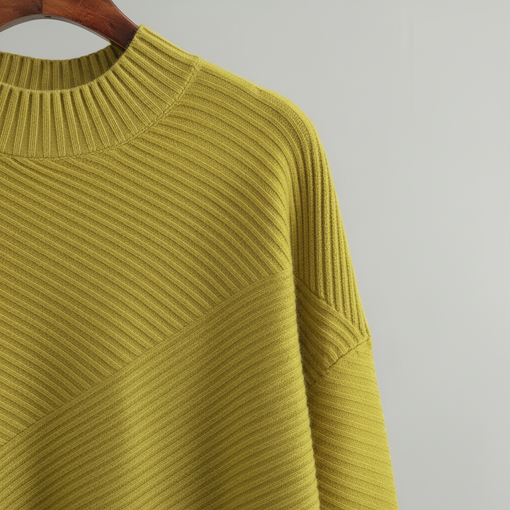 Women’s Oversized Diagonal Rib Knit Jumper | Mock Neck