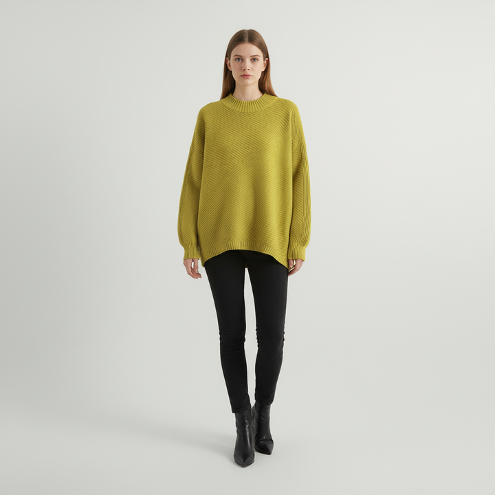 Women’s Oversized Diagonal Rib Knit Jumper | Mock Neck