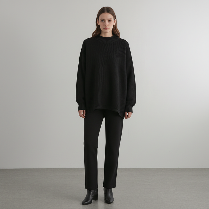 Women’s Oversized Diagonal Rib Knit Jumper | Mock Neck