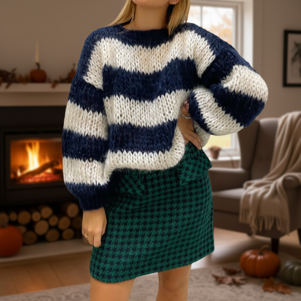 Pull tricoté épais pour femme | Rayures larges