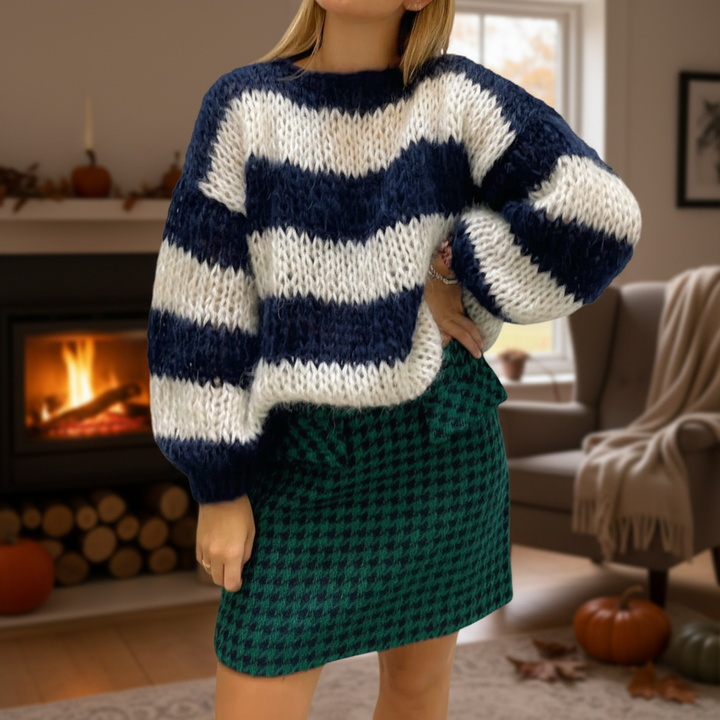 Pull tricoté épais pour femme | Rayures larges